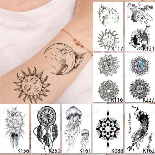 9pc Waterproof Temporary Tattoo Sticker Moon Sun Flower Planet Astronaut Flash Tatto Woman Man Kid Child Body Art Arm Fake Tatto