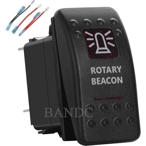 ROTARY BEACON Rocker Switch 5 Pins On-Off SPST Dual Red Led for Car Boat Marine RV ARB Vehicles,Waterproof,12V/24V,Jumper Wires