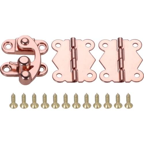 1Pc Hasp Latch Lock Clasp 29*33mm and 2Pcs Butterfly Door Hinges 30*25mm for Cabinet Drawer Gift Jewellery Wooden Box Decorative