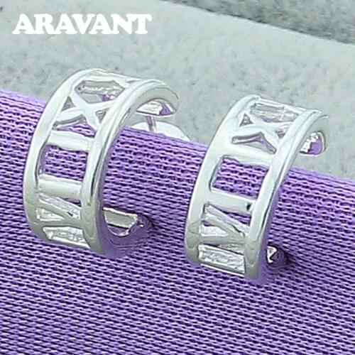 925 Jewelry Roman Numbers Circle Round Stud Earrings For Women Fashion Silver Plated Earring Jewelry