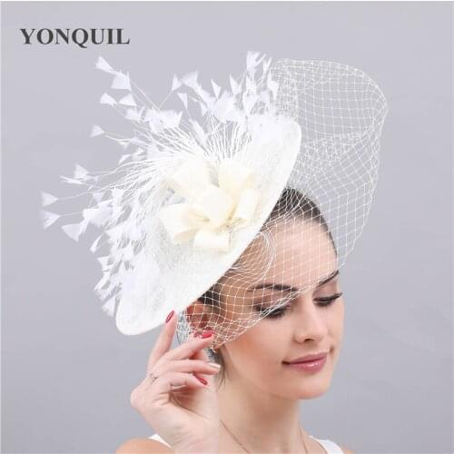 Women Wedding Kenducky Occasion Ladies Mesh Hats Fascinator Feather Party Married Bridal Veils Headdress Hair Clip New Vintage