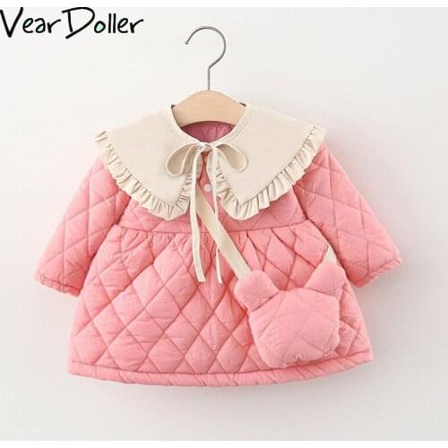 VearDoller Winter Girls Casual Dresses Plaid Parka Jacket Gift A Cute Little Bag Thick Warm Girls Doll Collar (detachable) Dress