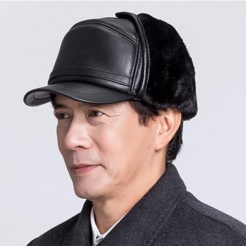 Winter Hats Real Leather Baseball Cap Protect Ear Faux Fur Bomber Hats Snapback Casquette Outdoor Keep Warm Dad Mum Hat Gorras