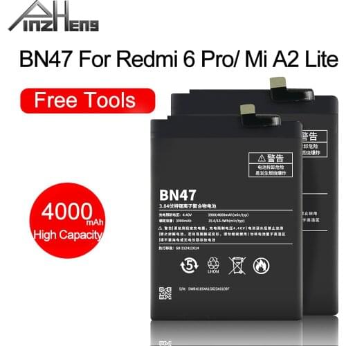 PINZHENG BN47 Mobile Phone Battery For Xiaomi Redmi 6 Pro Mi A2 Lite Bateria 4000mAh Replacement Li-ion Battery With Free Tool