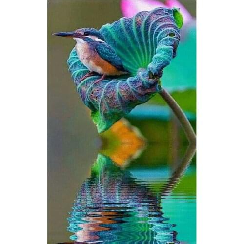 Craft Diamond Embroidery Diy Full Diamond Painting "Bird and Lotus Leaf" Cross Stitch Set Home Decoration