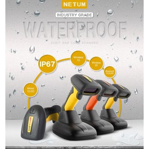 NETUM Waterproof Bluetooth 2D Barcode Scanner Portable 32Bit USB QR Bar Code Reader PDF417 Data Matrix Scan A4 for POS System