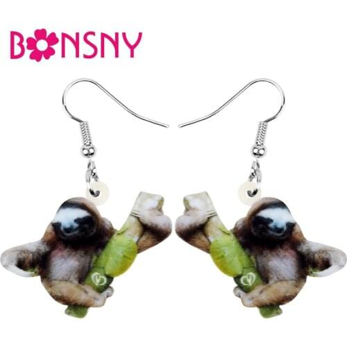 Bonsny Acrylic South American Sloth Bradypod Trunk Earrings Animal Drop Dangle Jewelry For Women Girls Teens Kid Hot Sales Gift