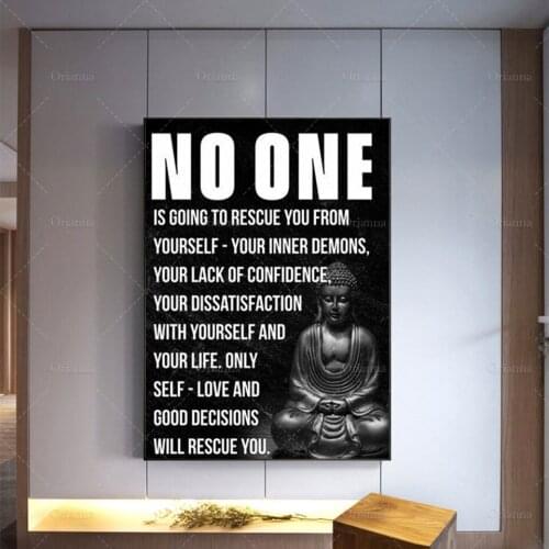 Buddha Canvas Wall Art,Inspirational Prints,No One Is Going To Rescue You From Yourself, Buddha Quote Modern Home Decor Posters