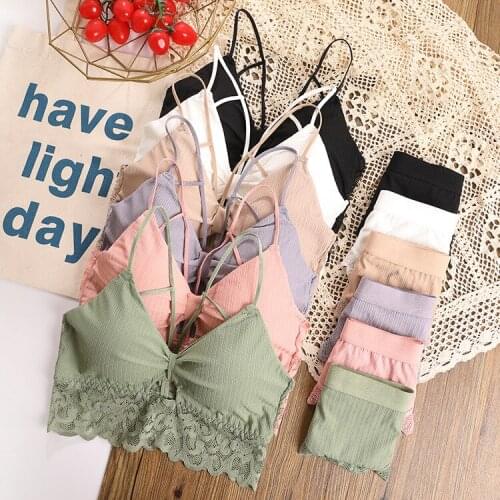 Bra Set 2PCS top and panties lace underwear Women Backless Underwear Set V-neck Lingerie Wireless Bralette sleeping Brassiere