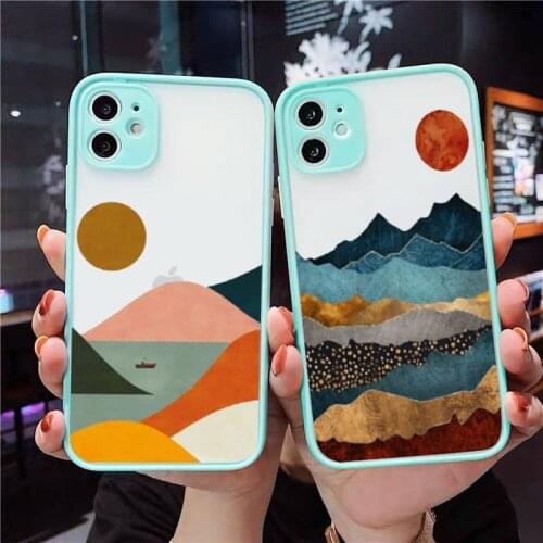 Mountain Marble Moon Phone Case For iPhone 12 11 Mini Pro XR XS Max 7 8 Plus X Matte transparent blue Back Cover