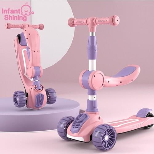 Infant Shining Baby Balance Bike Scotter Hummer Wheel Saddle Seat For Children 1-8 Years Old 3IN1 One-Footed Yo-Yo Scooter