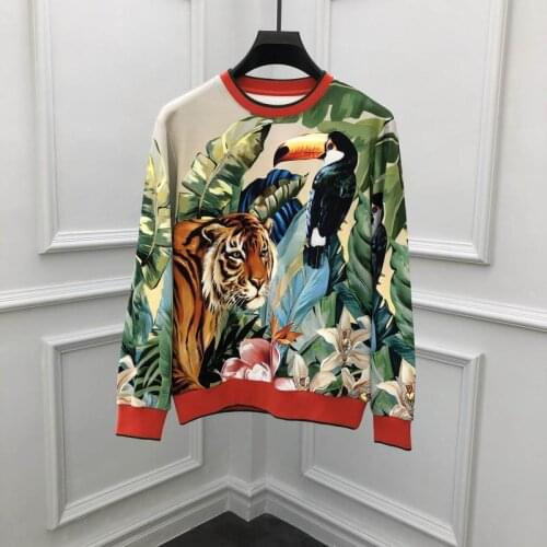 Euramerican Style Autumn Mens High Quality Cotton tiger print sweatshirts Hot Fashion Casual O-neck Hoodie top C523