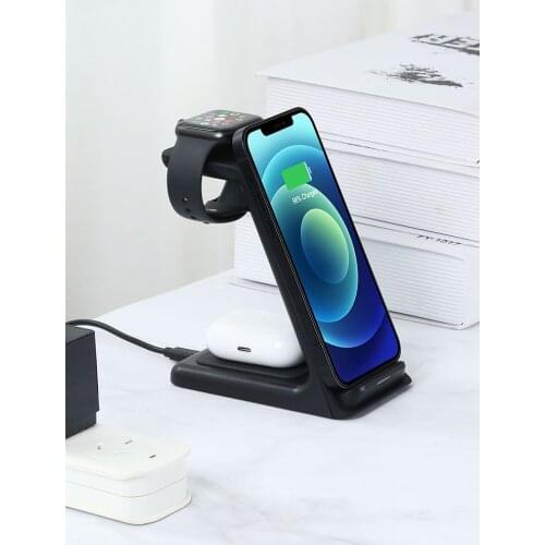 Hot 15W Fast Qi Wireless Charger For IPhone 12 11 XS Max XR 3 In 1 Quick Charging Station Phone Holder For Samsung S21 S20 S10