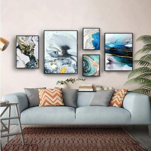 Art Living Room Decoration Pictures Home Decor Abstract Watercolor river golden lines Wall Poster Print Canvas Painting