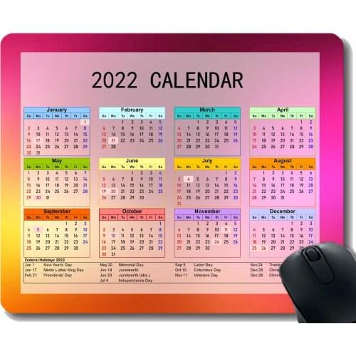 Gaming Mouse Pad 2022 Year Calendar with Holiday,Light Glare Green Paint Personalized Mouse Pad