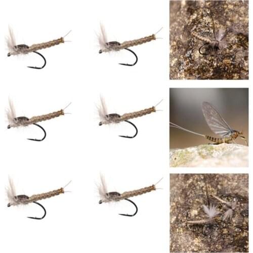 6PCS Artificial Fly Fishing Bait Single Metal Barbed Hook Tool Copper Bead Head Nymph Flies Trout Fake Fly Lure Hooks