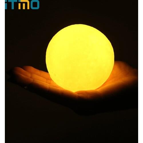 ITimo Rechargeable USB LED Night Light Touch Switch With Wood Holder Creative Gift Moon Lamp Home Decor 3D Moon Light 8CM