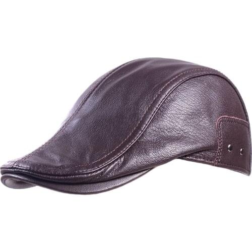 Mens Womens Real Leather Adjustable Peaked Cap Casquette Beret Newsboy jazz/Navy/Army Caps/Hats