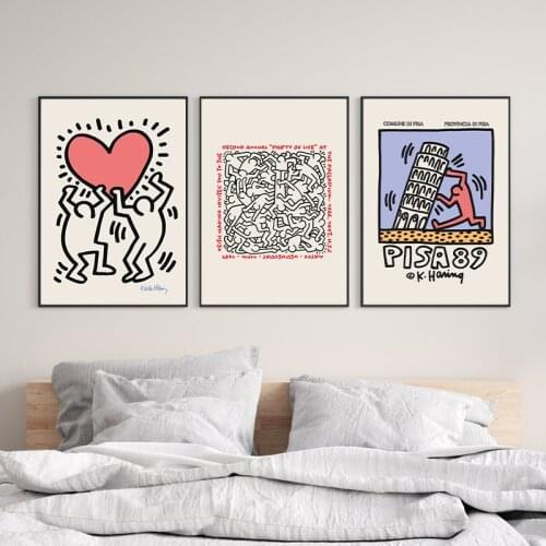 Keith Art Exhibition Poster Pisa Heart Abstract Prints New York City Vintage Pop Canvas Painting Gallery Wall Pictures Decor