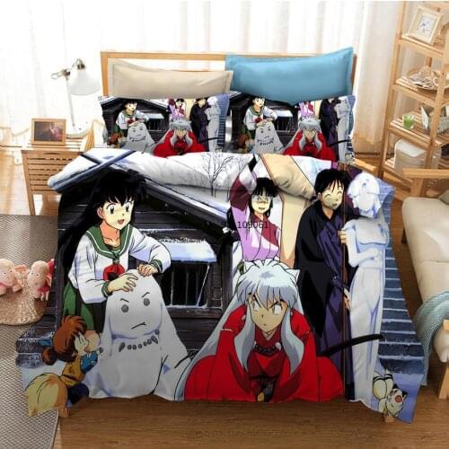 Anime Funny Figure Inuyasha 3D Printed Bedding Set Duvet Covers Queen King Size Pillowcases Young Students and Children Bedding