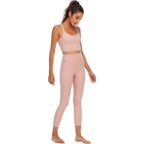 No Embarrassment Line Leggings + Sports Bra 2pcs Yoga Set Women Gym Fitness Clothing High Waist Tights Running Set Sportswear