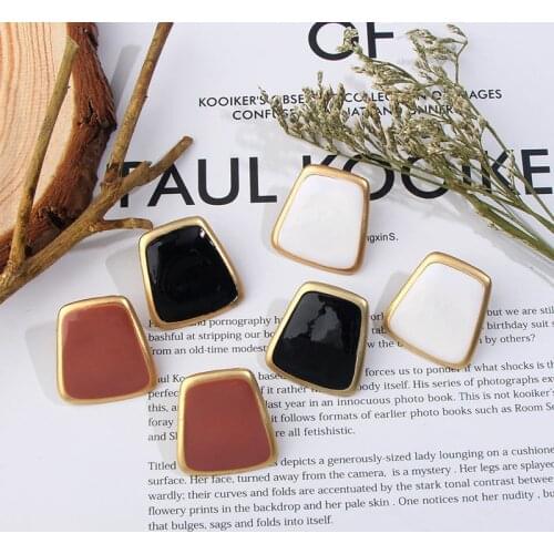 Korean Earrings Black Gold White Pink Color Big Drop Earrings Jewelry for Women Fashion Retro Square IrregularGeometric Earring