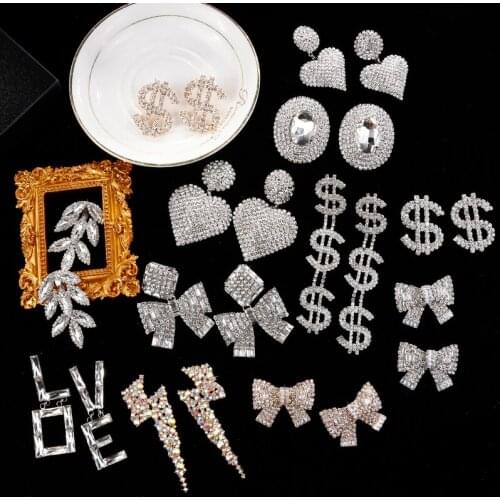 Lifefontier Luxury Shiny Rhinestone Drop Earrings Dollar Charm Bowknot Love Heart Pendant Dangle Earrings Women Wedding Jewelry