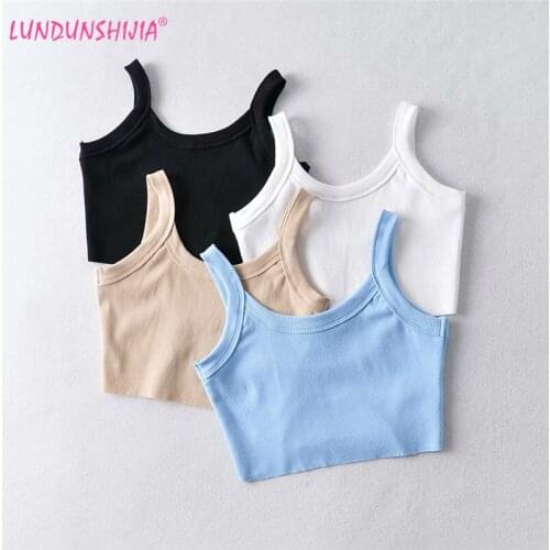 LUNDUNSHIJIA 2021 Summer Sexy Womens Crop Top Elastic Ribbed Cotton Sleeveless Camis Short Backless U-Neck Tops