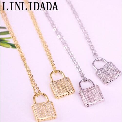 10Pcs Fashion clear cz pendant lock shape cubic zircon charm necklace gift for lady jewelry necklace