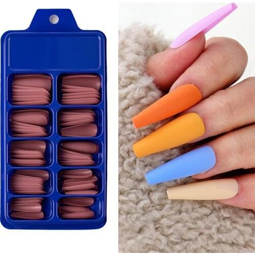 Fashion 100Pcs/Set False Nail Tips Matte Full Cover Long Ballet Fake Nails Art Manicure French Manicure Tools Nails Art