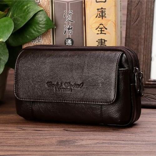 Genuine Leather Men Cell/Mobile Phone Case Cover Waist Bag Cigarette Male Natural Skin 5.5-6.3" Hip Bum Belt Fanny Pack Purse
