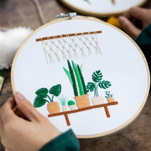 Plant Series DIY Embroidery Kit for Beginner Needlework Material Package Handcraft Sewing Art Hanging Painting Gift Home Decor