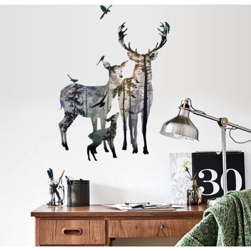 Forest deer wall stickers home decor living room office decorations 3d effect wall decals pvc mural art diy poster wallpaper