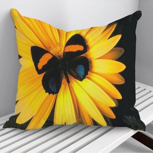 Black Butterfly Sunflower Throw Pillows Cushion Cover On Sofa Home Decor 45*45cm 40*40cm Gift Pillowcase Cojines Dropshipping
