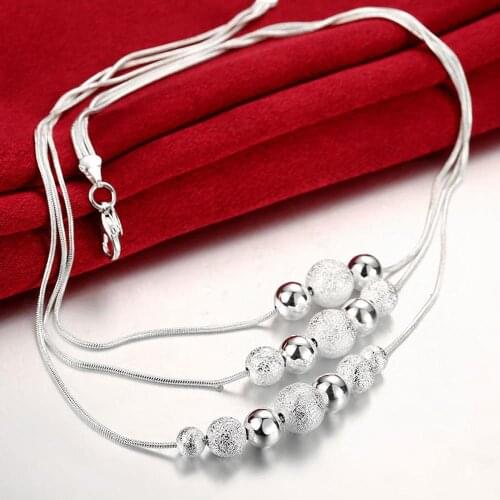 New 2019 Silver 925 Jewelry Three-Line Beading Necklace Snake Chain Fashion Woman Chokers Necklaces