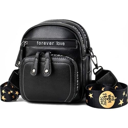 2020 New Women PU Leather Pocket Bag Fashion Wide Strap Shoulder Multifunction Crossbody Bag Lady Satchels