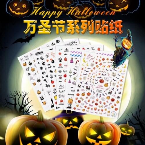 New Model Halloween Water Transfer Nail Art Stickers Decals Nails Decorations Manicure Tools Pumpkin Skull Design
