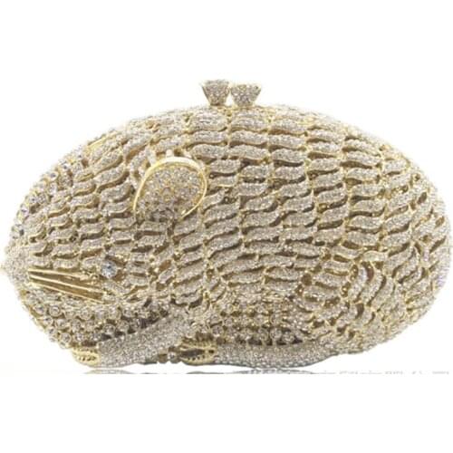 Gift Box Packed Women gold Hollow Out Mini Metal Clutches Jet Crystal Evening Bags Wedding Dress Bridal Handbag Clutch purse