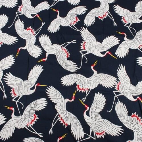 Plain cloth cotton fabric red-crowned crane printed for clothes making blouse shirt by Yard