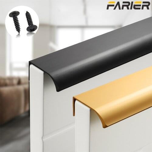 Gold Black Hidden Cabinet Pulls Aluminum Alloy Kitchen Cupboard Handles Drawer Knobs Furniture Handle Bedroom Hardware