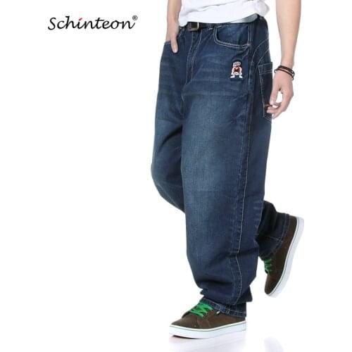 Schinteon Men Demin Pants Baggy Loose Casual Hip Hop Skateboard Streetwear Big Size 46 48 Straight Embroidery Trousers