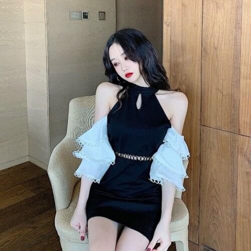 Sexy Hollow Out Bandage Bodycon Dress Club Evening Party Fashion Brand Black Mini-dresses Summer Off Shoulder Womens Clothing