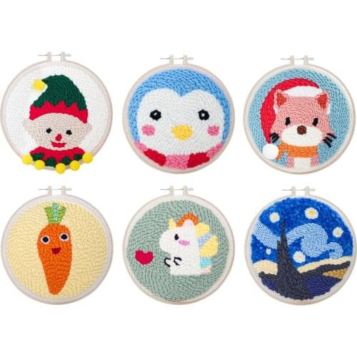 Wool Cartoon Punch Needle Starter Kit | Cartoon Rug Punch Beginner Kit, with an Adjustable Embroidery Pen and 8.0'' Hoop