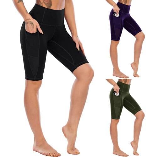 High Waist Yoga Pants Woman Mini Yoga Pants Fitness Sports High Waist Leggings Slim Fashion Solid Color Pants With Pocket
