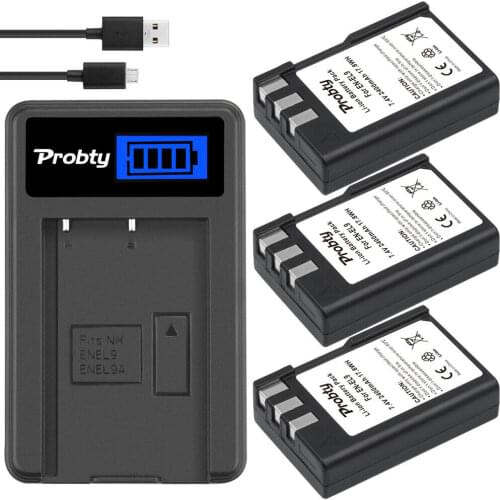 3Pcs PROBTY 7.4V 2400mAh EN-EL9 ENEL9 EN EL9 Rechargeable Battery + LCD USB charger for Nikon D40 D40X D60 D3000 D5000 Camera