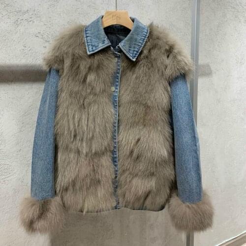 Brand 2020 Real Fur Duck Down Coat Winter Jacket Women Denim Parka Natural Fox Fur Outerwear Outerwear Thick Warm Streetwear