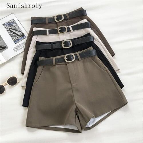 Sanishroly 2021 Korea Women High Waist Wide Leg Shorts All Match With Belt Straight Shorts Office Lady A-Line Casual Shorts C155