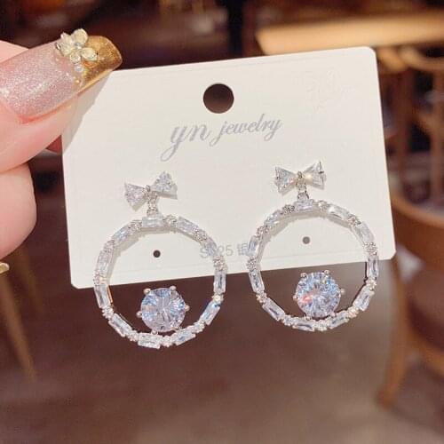 2021 new zircon bowknot large circle ring earrings female network red temperament trend ultra flash earrings for women