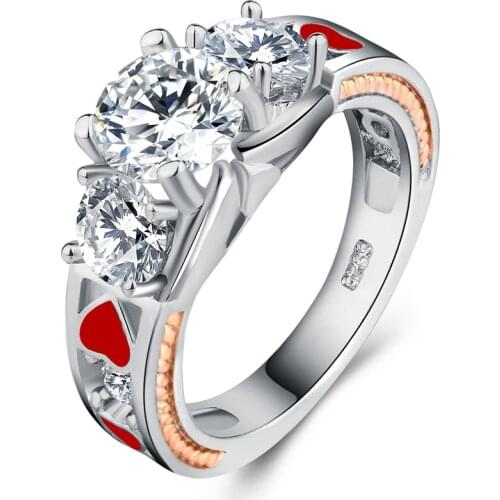 Hollow Trendy Silver 925 Wedding Ring for Women Jewelry Finger Party Princess Created Red Heart Shape CZ Fashion Rings