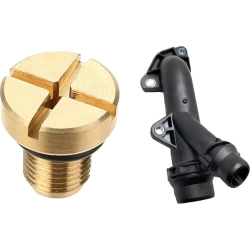 1 Piece Cooling Hose Connector & 1x Radiator Overflow Coolant Expansion Tank Bleeder Screw Gold for BMW E36 E39 E46 Etc